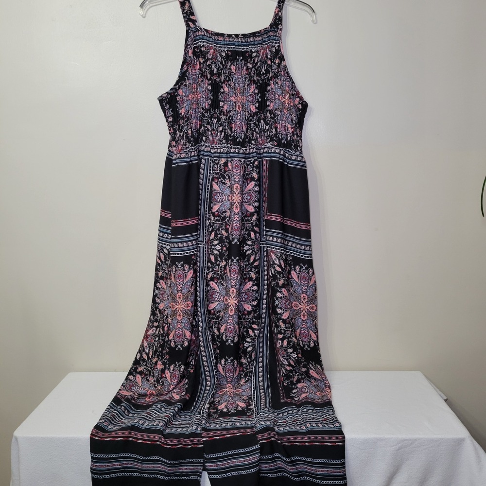 Bailey Girl Black Paisley‎ Smocked Halter Maxi Dress Side Slit Boho Summer